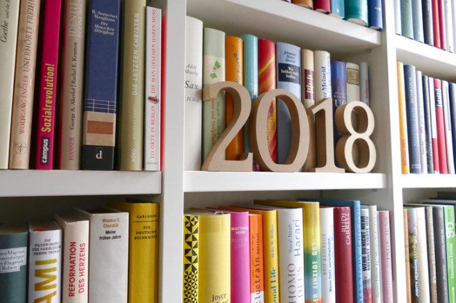 Year 2018 standing on library shelf